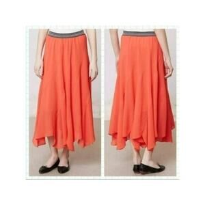 Vanessa Virginia Anthropologie Coral Chiffon Maxi Full Circle Boho Skirt Women L